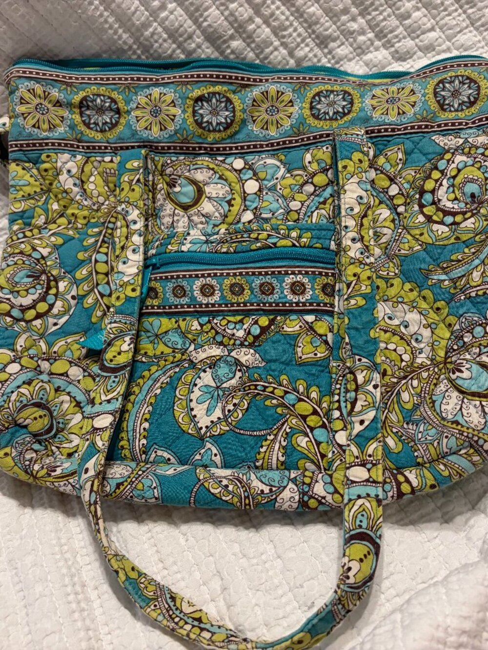 Vintage Vera Bradley Tote: Turquoise and Lime Paisley